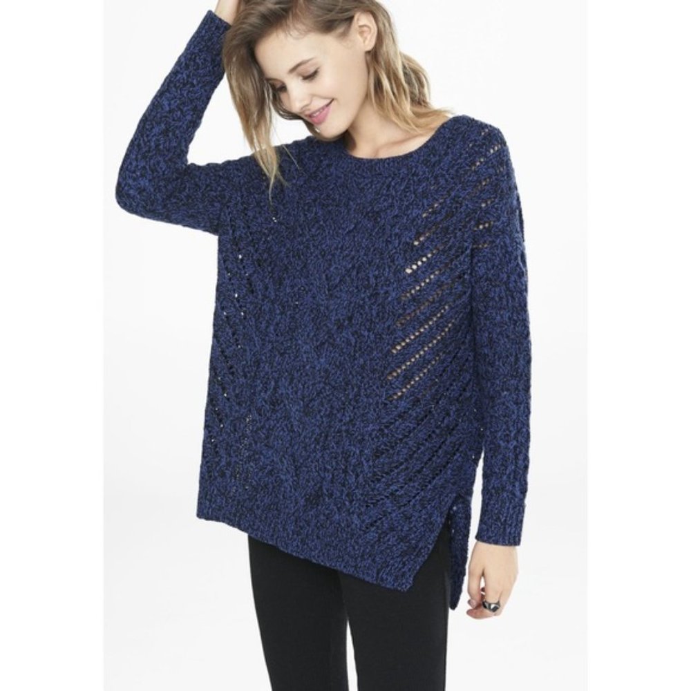 Express Blue Black Cable Knit Sweater - Size XS